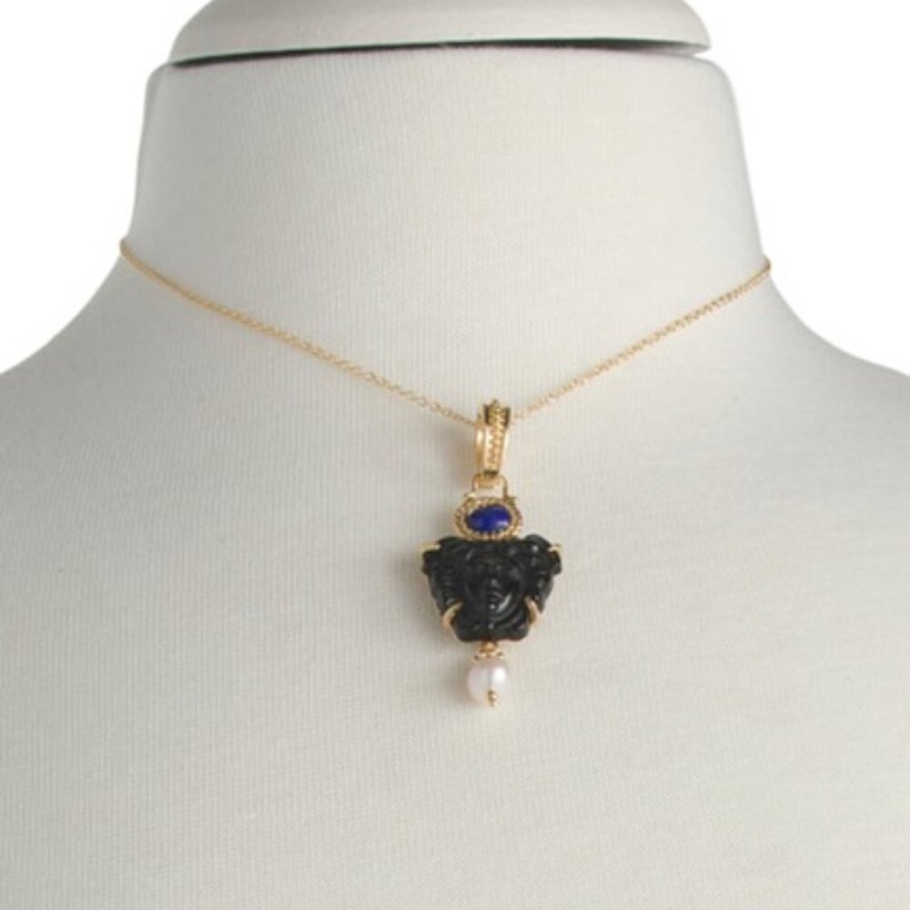 TAGLIAMONTE Made In Italy 18kt Gold Plated Black Onyx Venetian Necklace